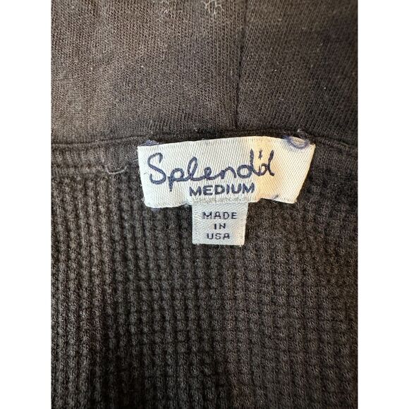 Splendid Waffle Hooded Open Front Drapey Cardigan Black Size Medium - Picture 8 of 8